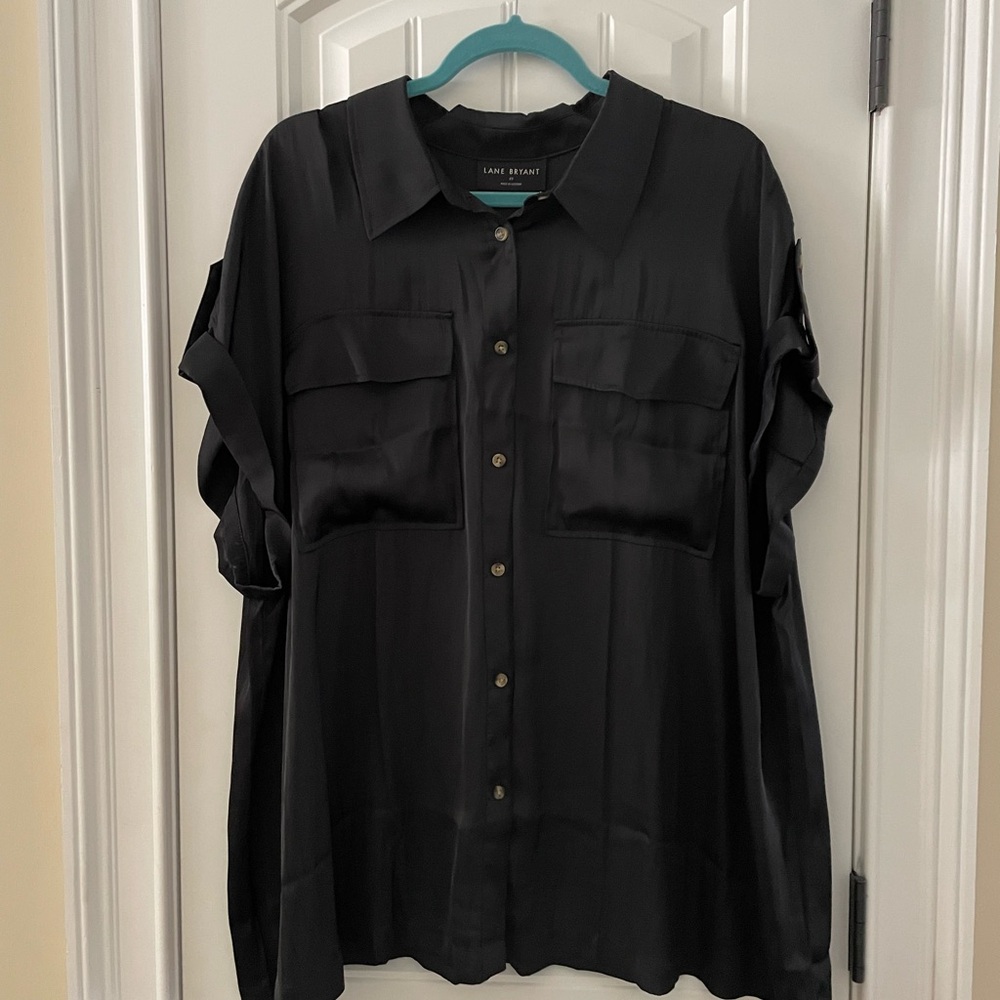 Lane Bryant Black Satin Blouse with Pockets